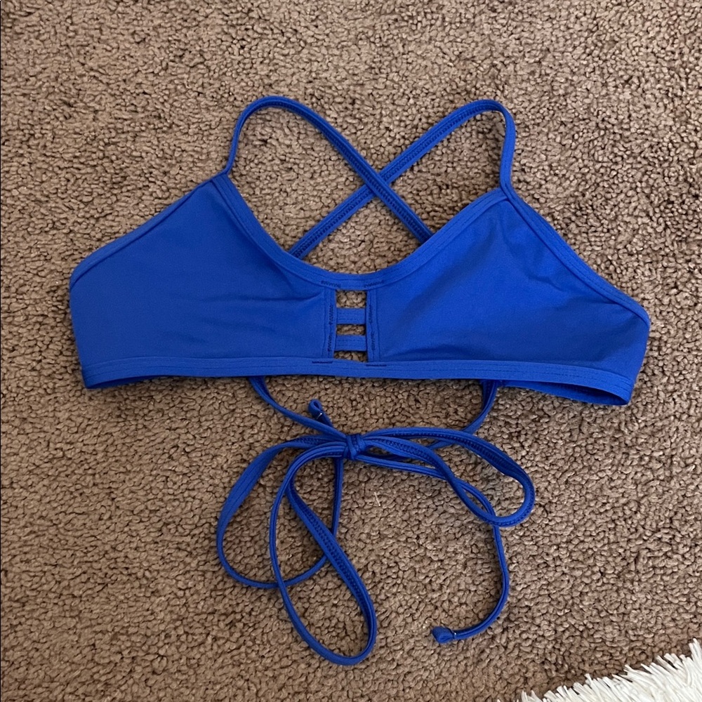 Jolyn “TOMCAT” Blue Cross Tie-Back Bikini Top